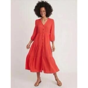 Marine Layer Vibrant Coral Midi Dress